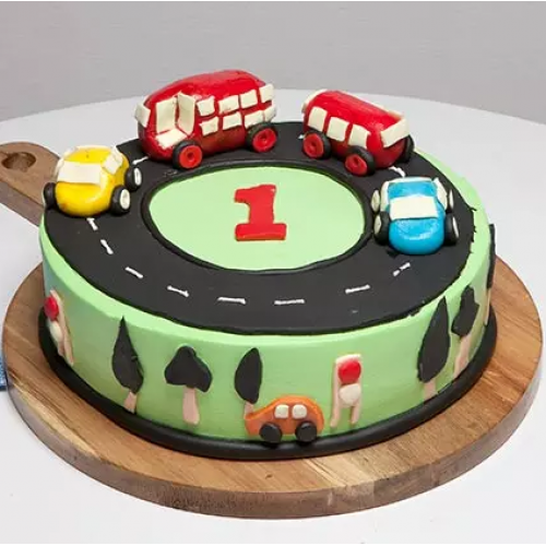 Race Track First Birthday Customized Fondant Cake Delivery in Delhi
