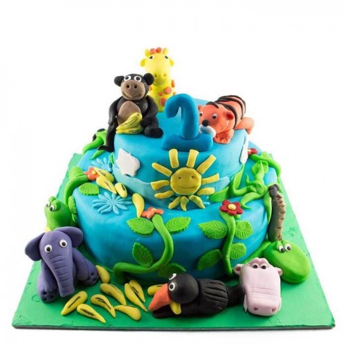 Animal Theme First Birthday Cake Delivery in Delhi