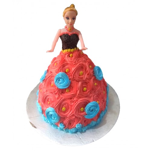 Barbie Doll Cake with Red Roses Dress Delivery in Delhi