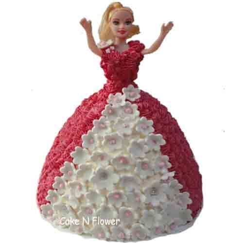 Red and White Barbie Doll Cake Delivery in Delhi