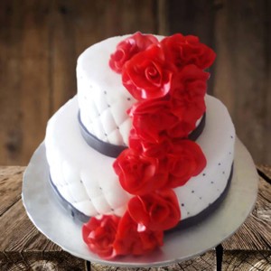 2 Tier Red Roses Customized Fondant Cake Delivery in Delhi