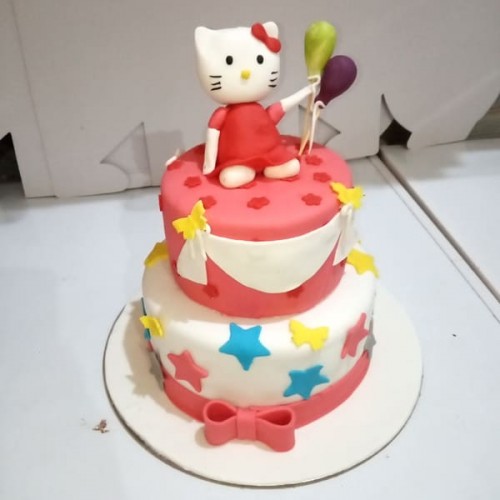 Hello Kitty Theme 2 Tier Fondant Cake Delivery in Delhi