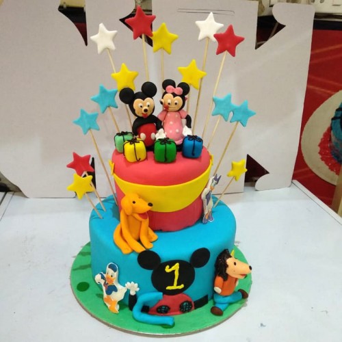 Mickey & Minnie Mouse Theme 2 Tier Fondant Cake Delivery in Delhi