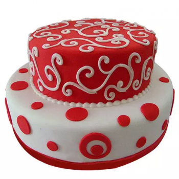 Red & White 2 Tier Fondant Cake