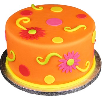 Orange Floral Theme Fondant Cake Orange Floral Theme Fondant Cake