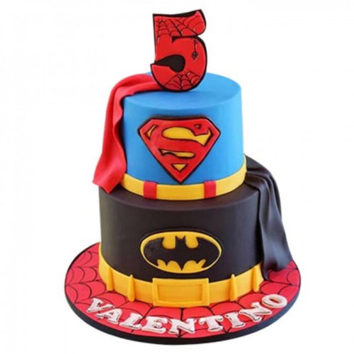 Batman & Superman Fondant Cake Delivery in Delhi