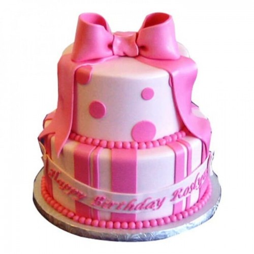 Cute Pink Gift Fondant Cake Delivery in Delhi