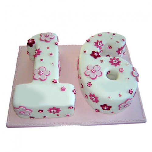 Floral Sweet Sixteen Fondant Cake Delivery in Delhi