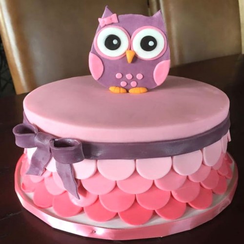 Owl Baby Shower Fondant Cake Delivery in Delhi