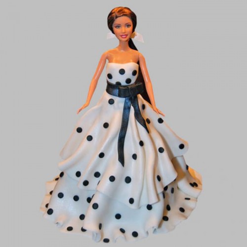 Polka Dots Dress Barbie Fondant Cake Delivery in Delhi