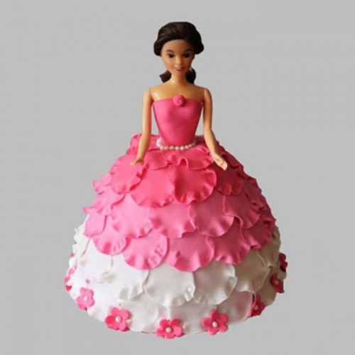 White & Pink Floral Barbie Fondant Cake Delivery in Delhi