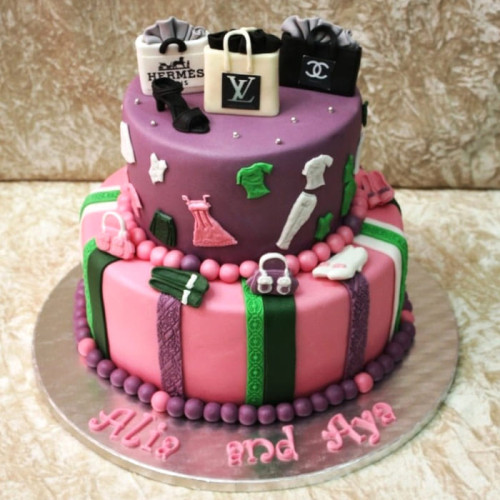 2 Tier Shopping Theme Fondant Cake Delivery in Delhi