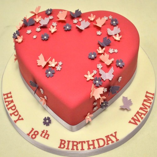 Butterfly on Red Heart Fondant Cake Delivery in Delhi