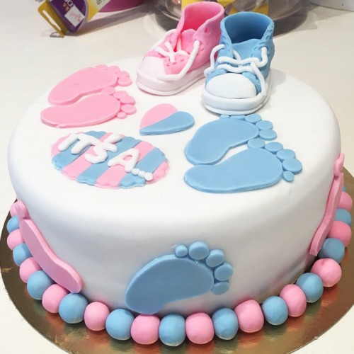 He or She Baby Shower Theme Fondant Cake Delivery in Delhi