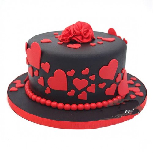 Red & Black Romantic Fondant Cake Delivery in Delhi