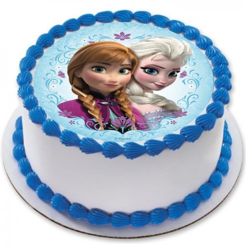 Disney Anna & Elsa Frozen Round Photo Cake Delivery in Delhi