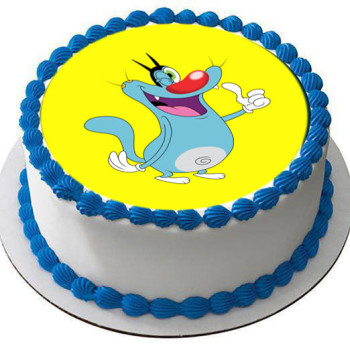Oggy Cartoon Round Photo Cake