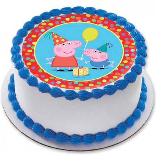 Peppa Pig Cartoon Round Photo Cake Delivery in Delhi