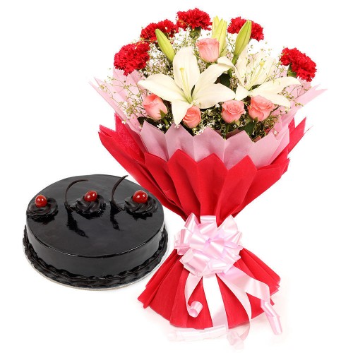 Enchanted Bloom Cake & Flower Combo Delivery in Delhi