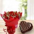 Heart Shape Chocolate Cake With Red Roses Bouquet