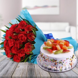 Red Roses N Fruity Treat Combo Delivery in Delhi
