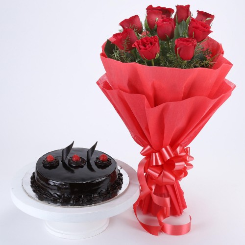 Red Roses with Cake Combo Delivery in Delhi