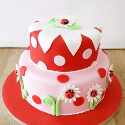 Ladybird 1st Birthday Fondant Cake Delivery in Delhi NCR