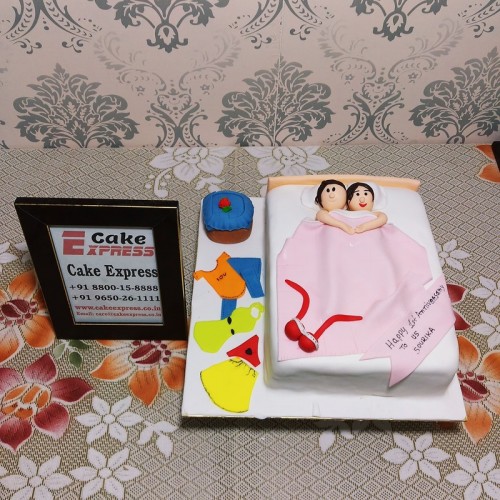 Couple in Bed Anniversary Cake Delivery in Delhi