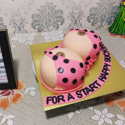 Polka Dots Pink Open Bra Fondant Cake Delivery in Delhi NCR