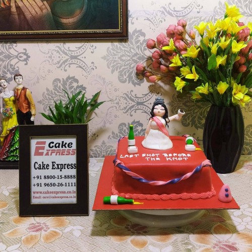 Red Fondant Bridal Bachelorette Cake Delivery in Delhi NCR