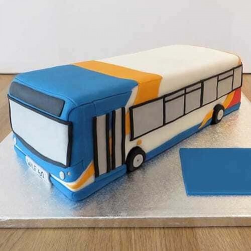 Bus Shape Birthday Fondant Cake Delivery in Delhi NCR