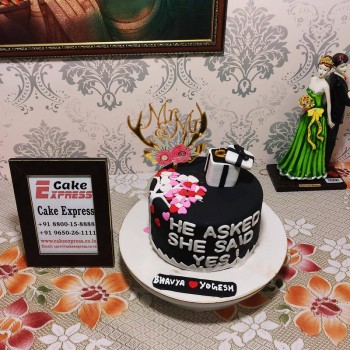 Black & White Engagement Fondant Cake