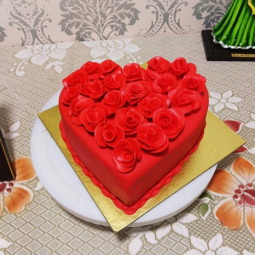 Hot Red Valentine Heart Fondant Cake Delivery in Delhi