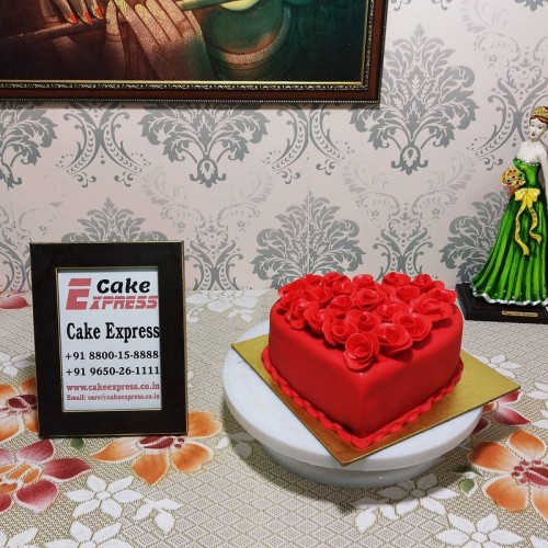 Hot Red Valentine Heart Fondant Cake Delivery in Delhi