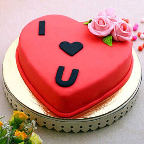 I Love U Heart Fondant Cake Delivery in Delhi NCR