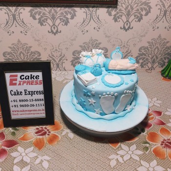 Baby Shower Light Blue Fondant Cake