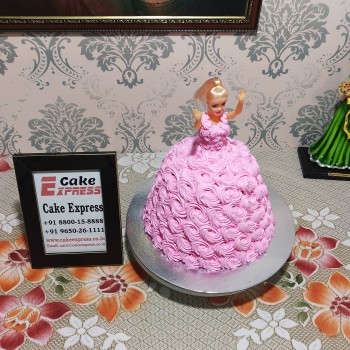 Pink Roses Barbie Doll Cake
