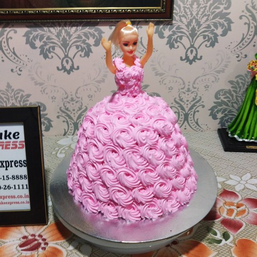 Pink Roses Barbie Doll Cake Delivery in Delhi