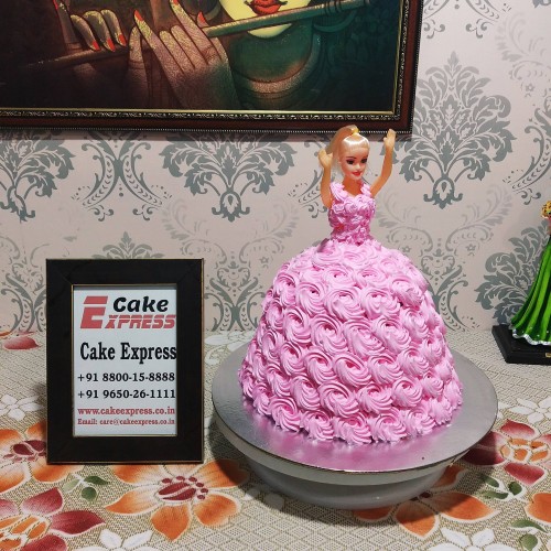 Pink Roses Barbie Doll Cake Delivery in Delhi
