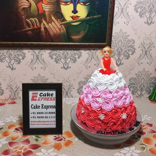 Tri Color Floral Roses Barbie Cake Delivery in Delhi
