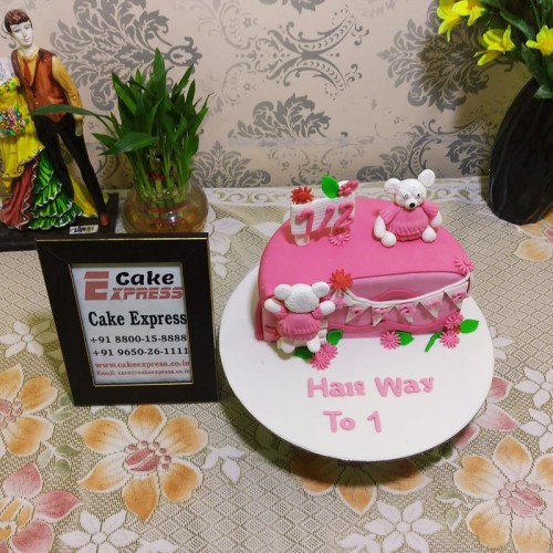 Pink Half Birthday Cake For Girl Delivery in Delhi NCR