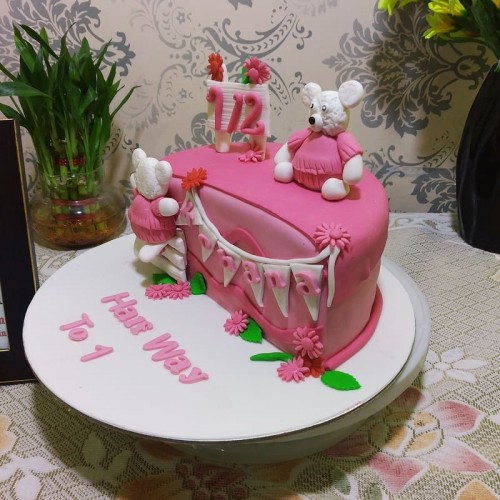 Pink Half Birthday Cake For Girl Delivery in Delhi NCR