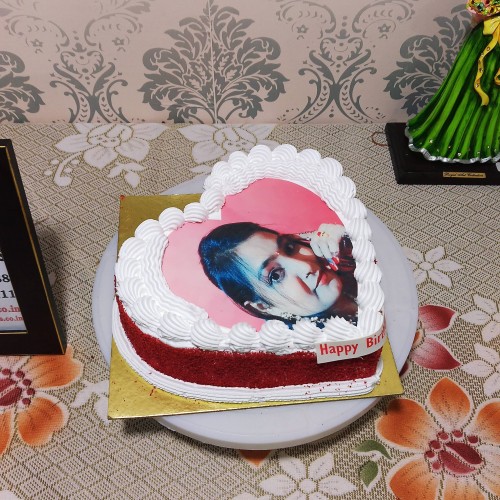 Red Velvet Heart Photo Cake Delivery in Delhi