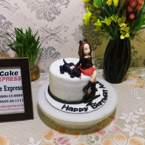 Girl with Dog Theme Fondant Cake Delivery in Delhi NCR