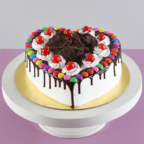 Black Forest Gems Decorated Heart Cake Delivery in Delhi