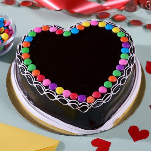 Heart Shaped Chocolate Cake With Gems Delivery in Delhi