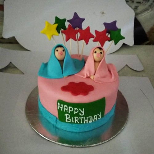Twins Baby Birthday Fondant Cake Delivery in Delhi