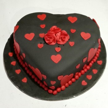 Black & Red Heart  Fondant Cake