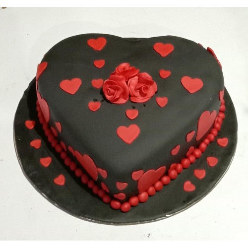 Black & Red Heart  Fondant Cake Delivery in Delhi