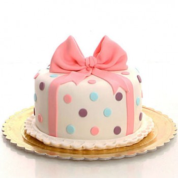 Pink Bow & Dots Fondant Cake